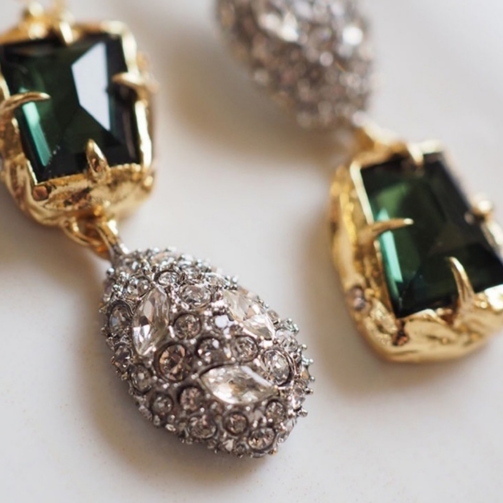 Alexis Bittar Emerald Drop Earring Dipped in Fine 14k Gold Embellished Crystals - Picture 8 of 9